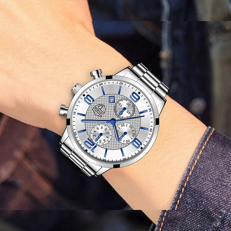 Reloj hombre luxo negócios homens relógios de aço inoxidável quartzo relógio de pulso masculino calendário de couro relógio luminoso relogio masculino