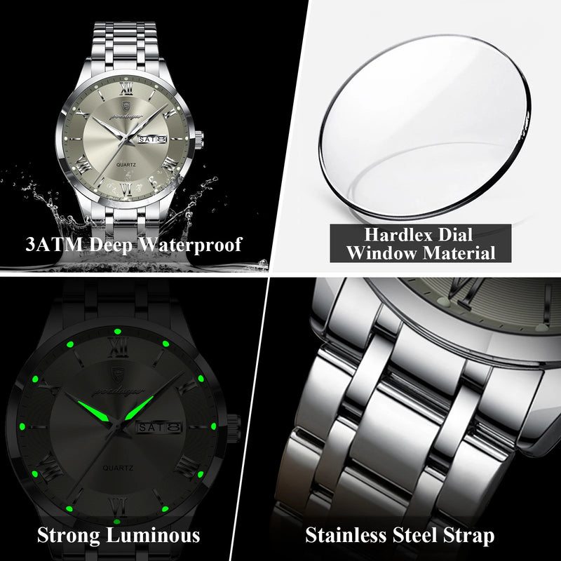 Poedagar luxo moda masculina relógio à prova dwaterproof água luminosa semana data esportes homem relógio de pulso aço inoxidável relógios quartzo reloj